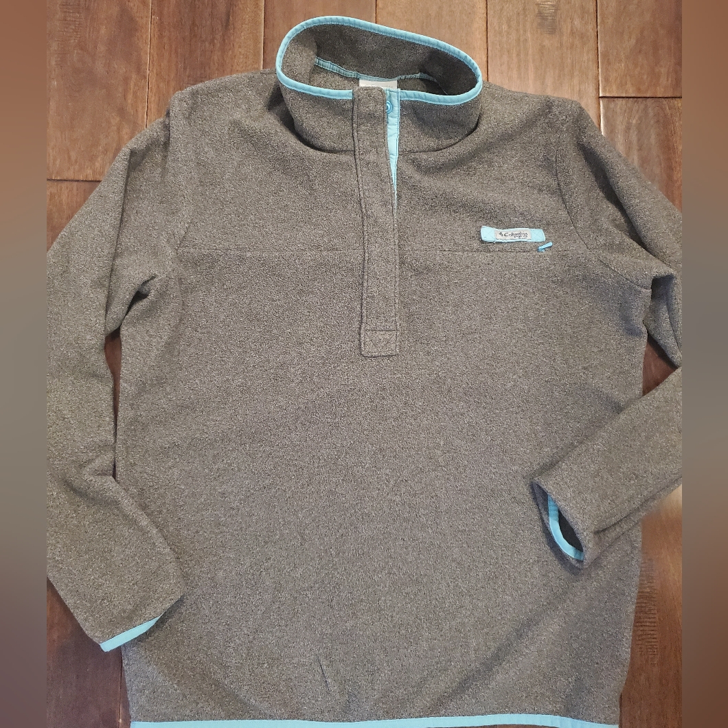 Columbia Fleece Pullover In Gray And Light Blue 1/4 Snap Button Size Xl